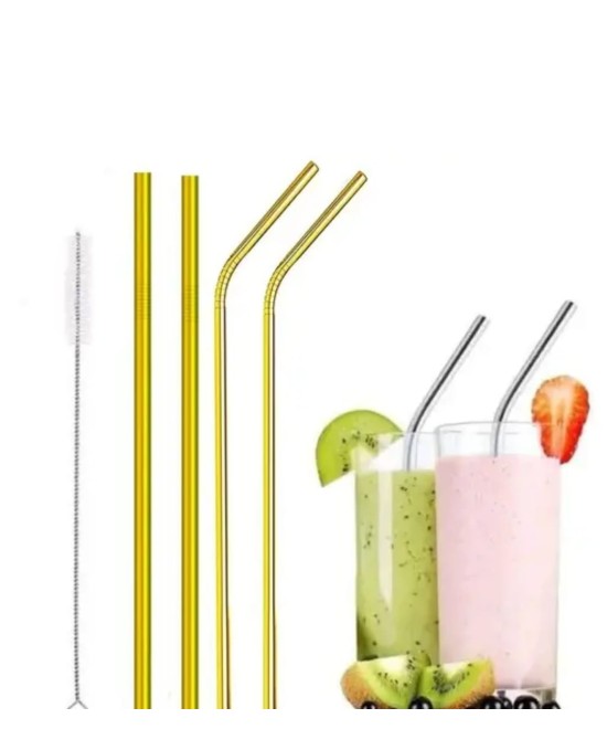 Steel Golden Reusable Straw Set