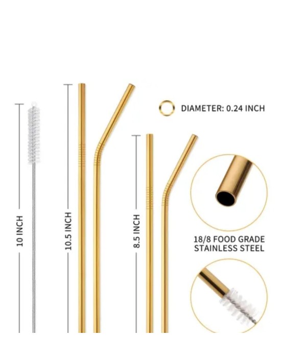 Steel Golden Reusable Straw Set