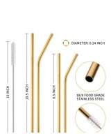 Steel Golden Reusable Straw Set