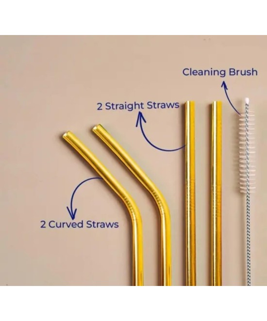 Steel Golden Reusable Straw Set